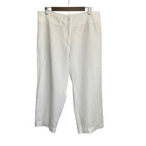 Eileen Fisher 100% Linen Cropped Pants Size 12 White Coastal Vacation Classic